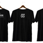Three CommonCreatives black "I freelance" t-shirts hanging on hooks